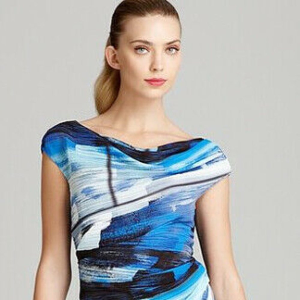 Escada Deepika Ruched Blue/Black Dress, size 36, US 6